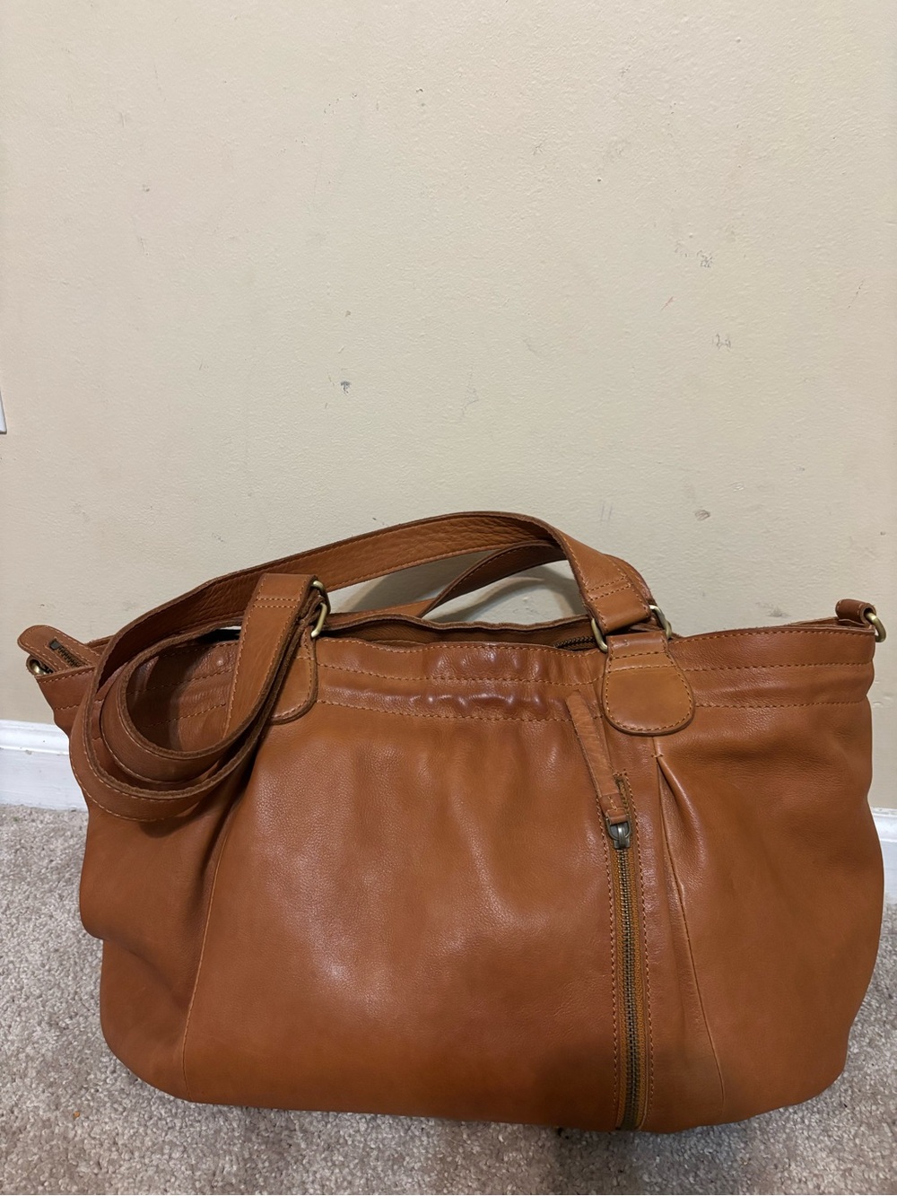 Classic Tan Leather Shoulder Bag - Women